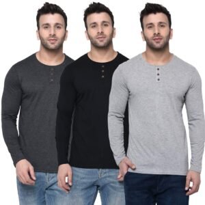 London Hills Solid Men Regular Fit Full Sleeve Round Neck Cotton Blend T-Shirt (Pack of 3)