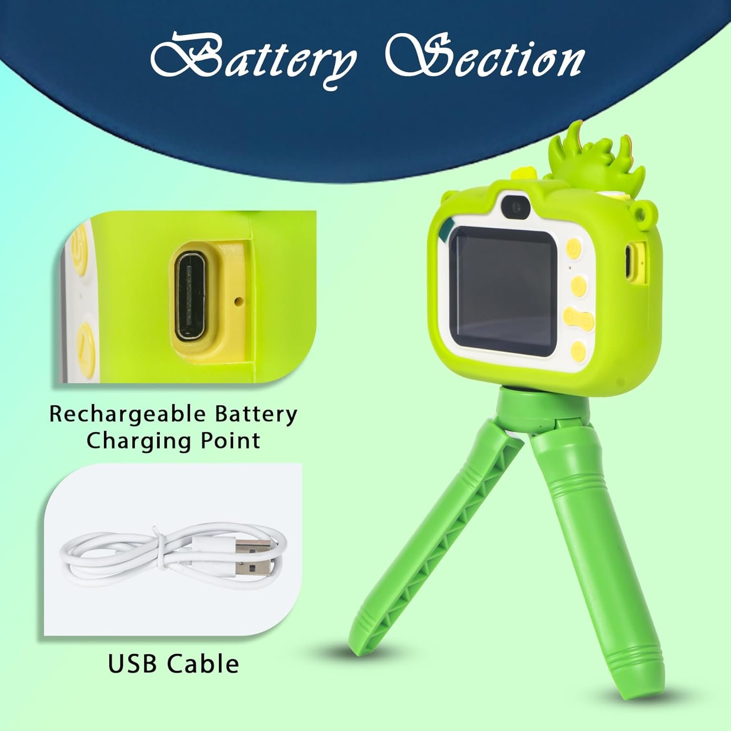 Wishkey Kids Digital Camera, Dinosaur Design, 2.0-Inch Display Support 4GB SD Card, Photo/Video Recorder with Games, Blue, for Boys Age 8-10 Years, Fun Gifts for Boys Girls Kids - Image 6