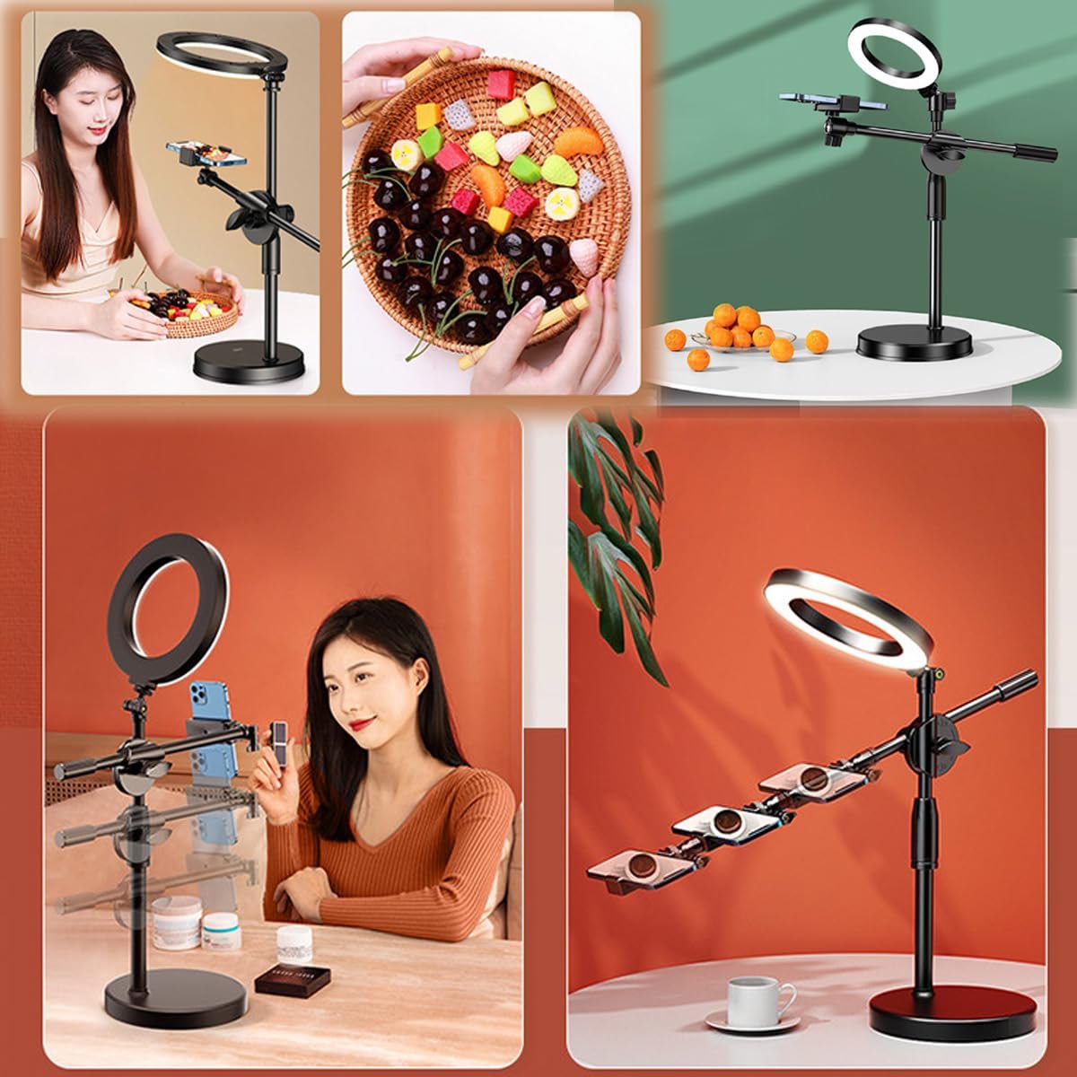 BROLAVIYA Overhead Video Stand with 6-inch Ring Light, Metal Rod,1/4" Ball Head for Camera,Webcam,Gopro, with Mobile Bracket for Overhead Video,Desktop,Bedroom, Office. - Image 4