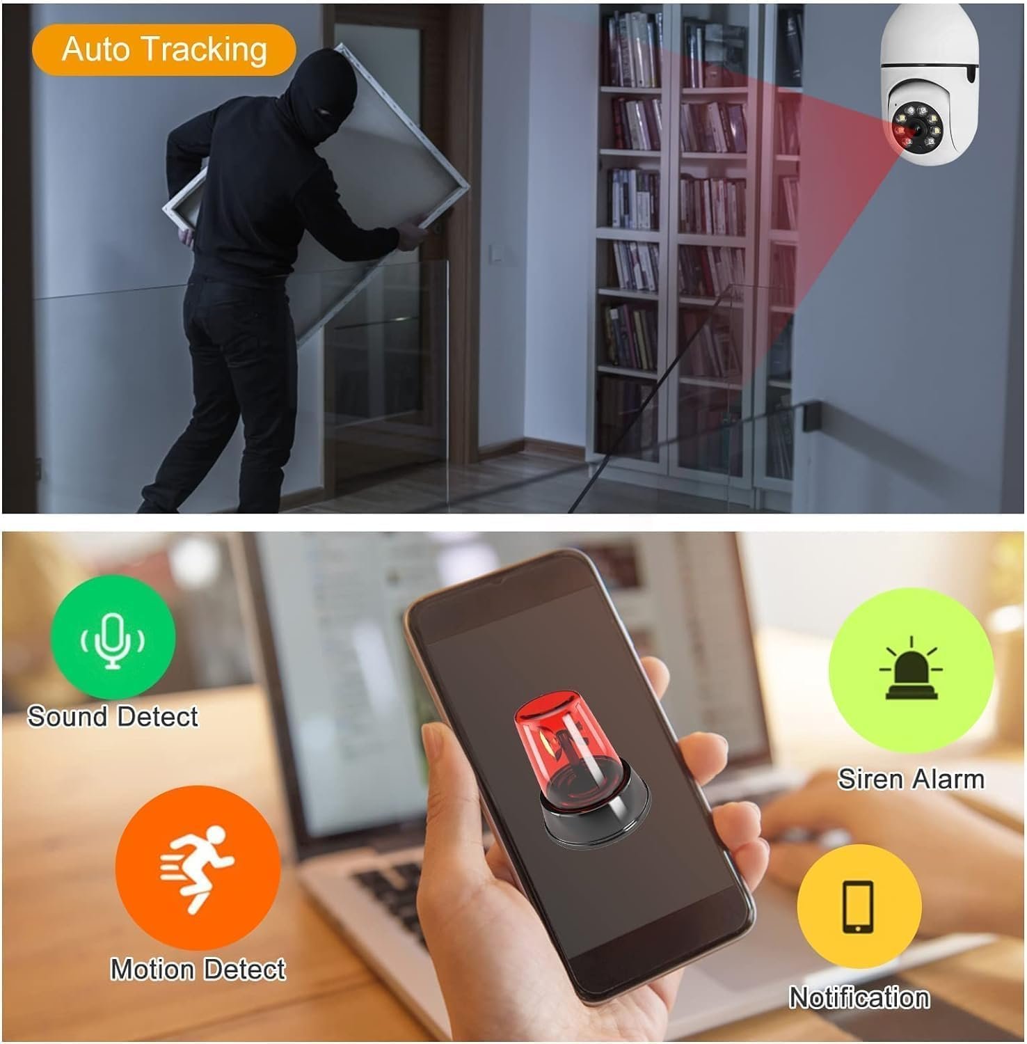 IBS Wireless WiFi E27 Bulb Holder Security Camera with Night Vision for Home/Office/Warehouse, V380 App for Remote Live Viewing Security Camera - 1080P (DSC-96) - Image 3