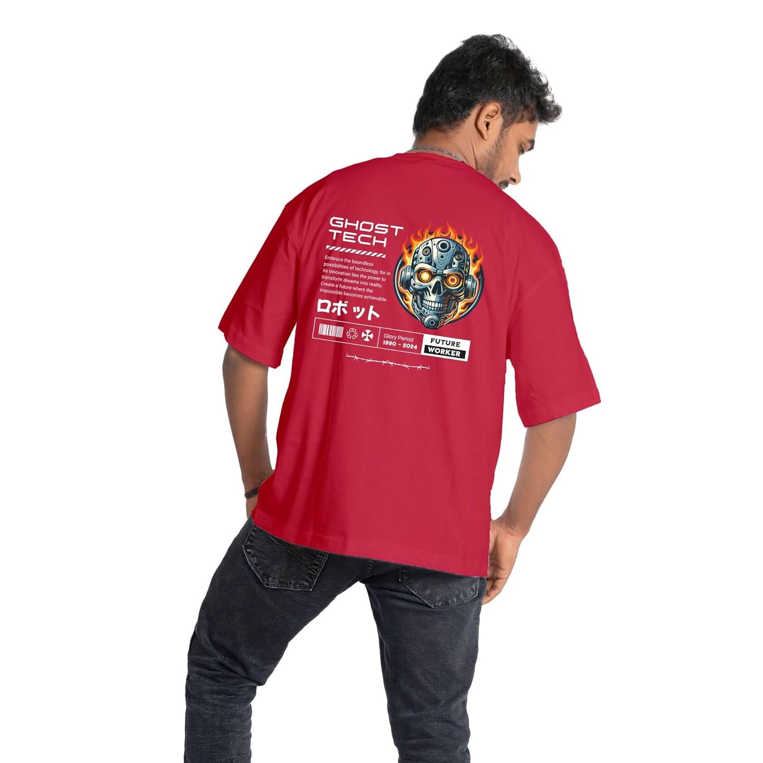 Angel Graphic (5) Streetwear 2025 Pure Cotton Round Neck Oversized Tshirt Drop Shoulder Back Printed|Mens XS