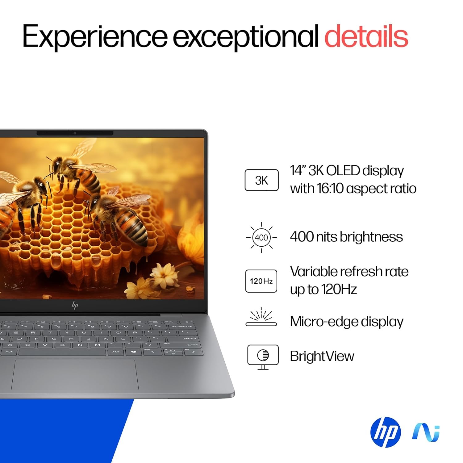 HP OmniBook 7 OLED, Intel Core Ultra 7 255H (32GB LPDDR5,1TB SSD), 3K, 0.2 ms, Micro-Edge, 14''/35.6cm, Win 11, M365, Office 24, Meteor Silver,1.5kg, fr0116TU, 5MP Camera w/Shutter, Backlit AI Laptop - Image 5