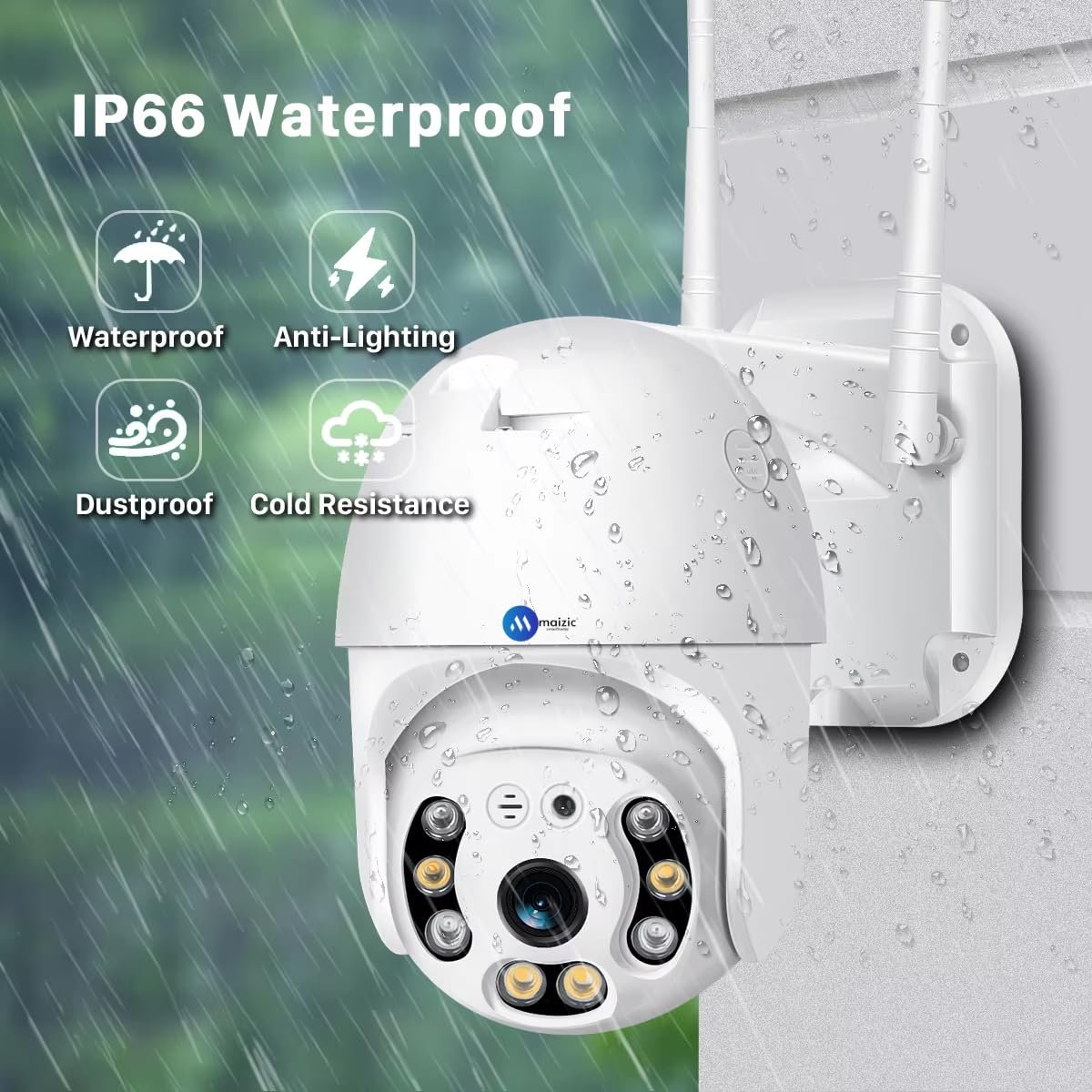Maizic Smarthome 5MP Wi-Fi PTZ Outdoor CCTV Camera for Home | 360° Pan/Tilt, Human Detection, Color Night Vision, Two-Way Audio, IP66 Waterproof, microSD Recording - Image 8