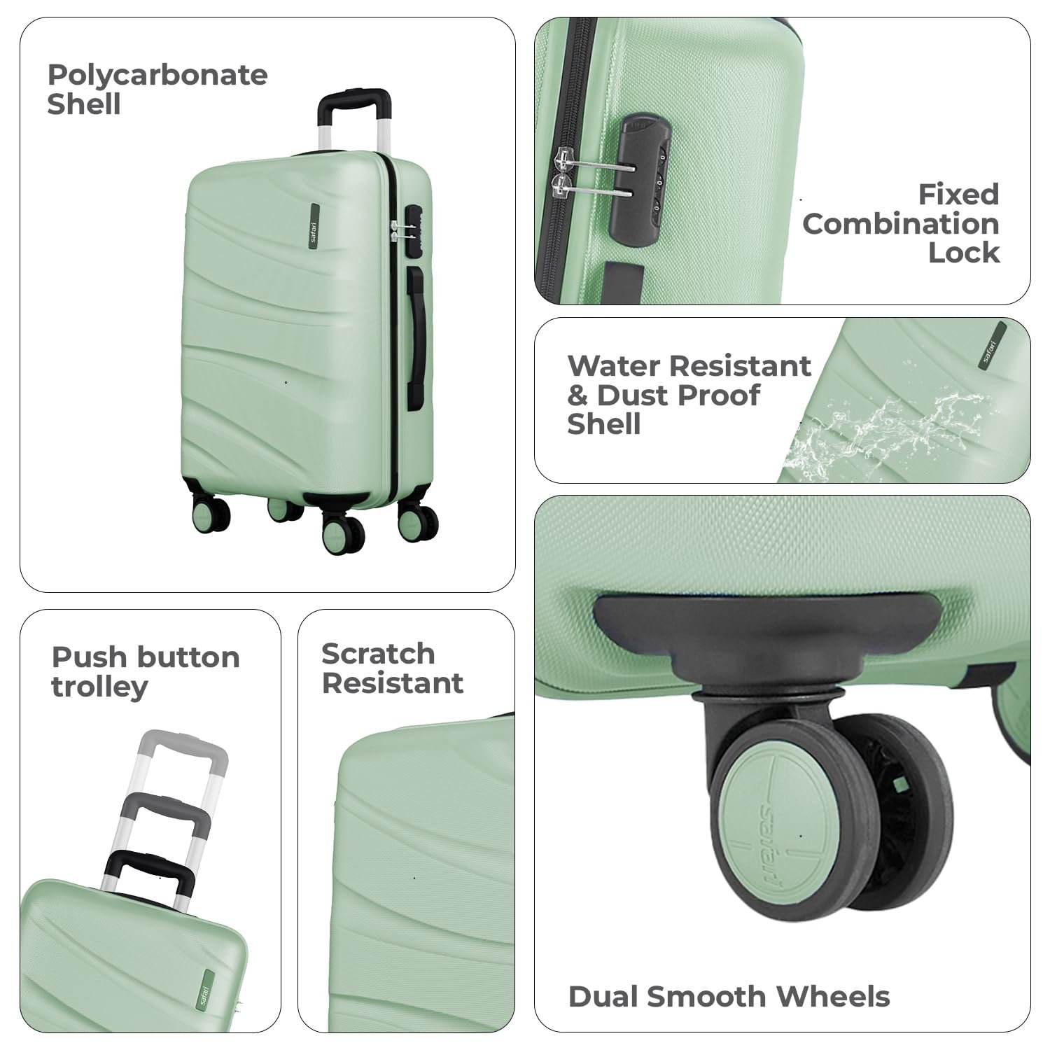 Safari Large Persia 8 Wheels 77cm Checkin Trolley Bag Hard case Polycarbonate 360 Degree Wheeling System Luggage, Travel Bag, Suitcase for Travel, Trolley Bags for Travel, Jade Green - Image 2