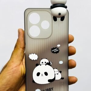 RM® Chubby Panda Grid Lines Phone Case for Oppo A5 Pro 5G, Cute 3D Panda Cartoon Design, Translucent Grey
