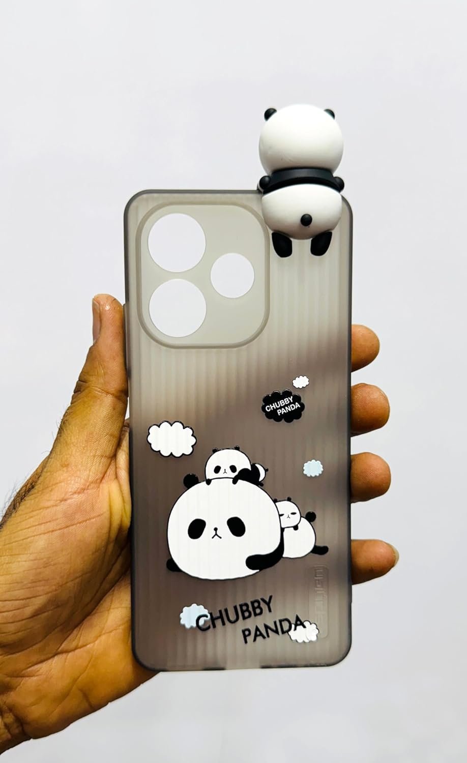 RM® Chubby Panda Grid Lines Phone Case for Oppo A5 Pro 5G, Cute 3D Panda Cartoon Design, Translucent Grey