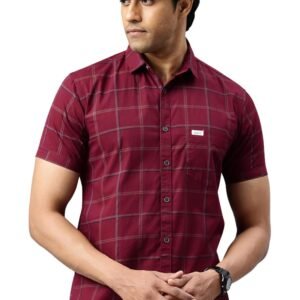 Majestic Man Men Comfort Slim Fit Checked Pure Cotton Half Sleeve Casual Shirt