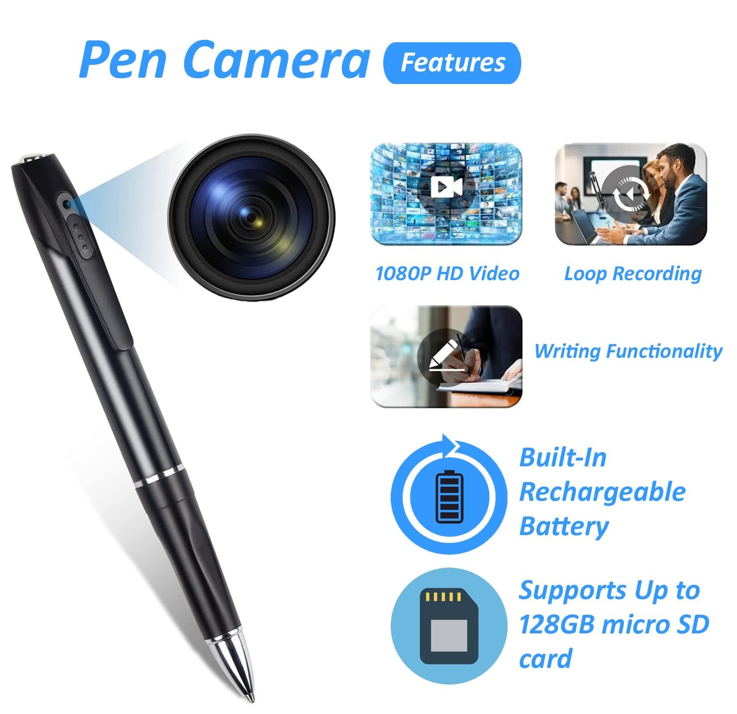 IFITech Hidden 1080P Full Hd Pen Camera | 100 Minutes Battery Life | Body Camera with Video and Audio Recording | Spy Camera Supports Max 128GB SD Card (Not Included) | Secret Pen Recorder - Image 2