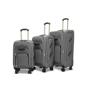 AMERICAN TRAVELLER Tourissem Bossed Trolley Bags Set of 3 – Cabin, Medium, Large | Travel Suitcase Luggage | 18% Expandable | 360 Dual Disc Spinner Wheels | Lock & Telescopic Handle (3, Dark Grey)
