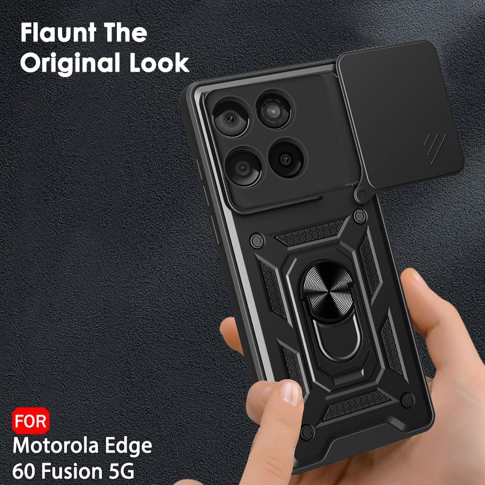 Luxe® Back Cover for Motorola Edge 60 5G / Motorola Edge 60 Fusion 5G | D10 Tough Armor Case | Sliding Camera Shield | 360° Protection | Kickstand Ring Holder | Military-Grade Shockproof Bumper Case - Image 6