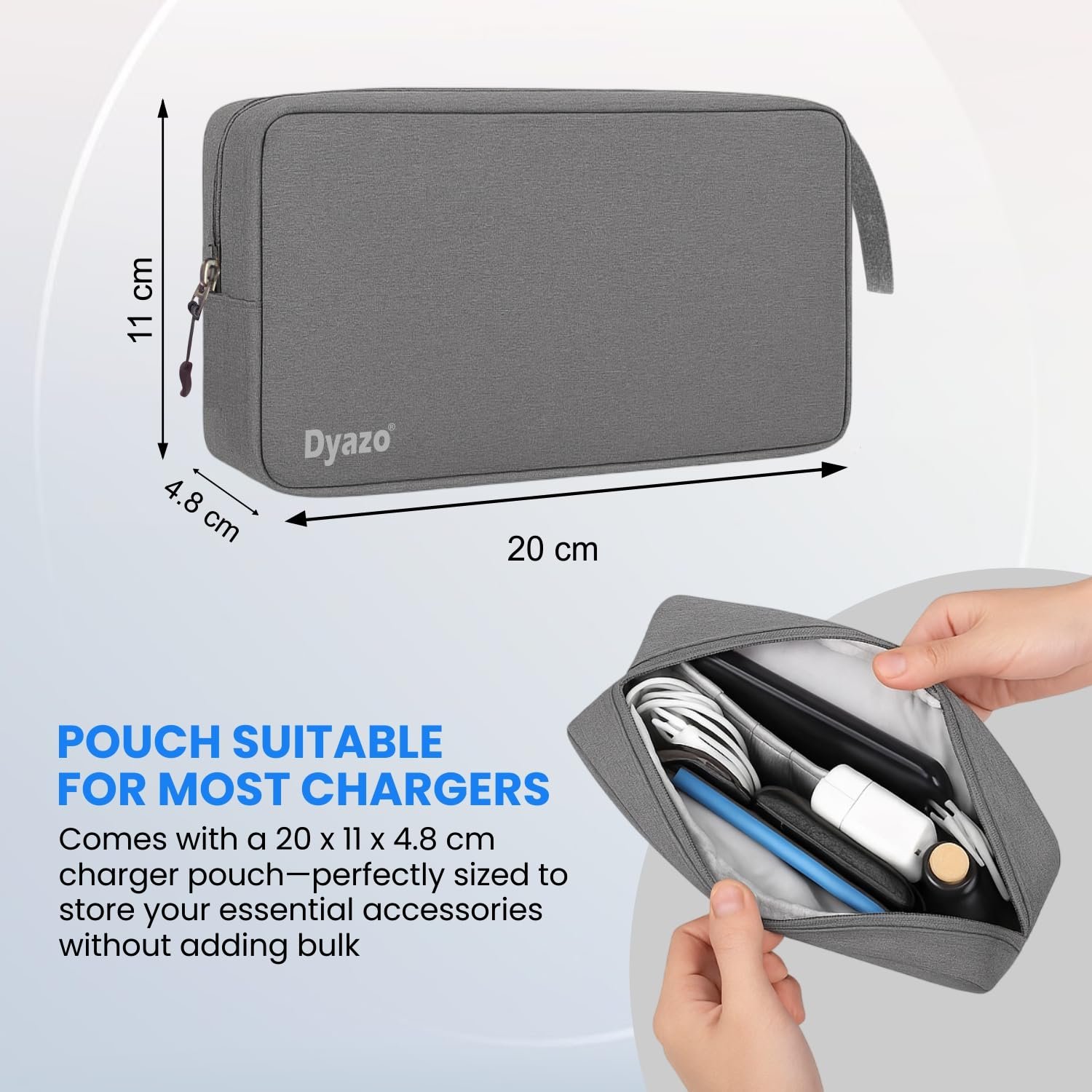 Dyazo 15.6 Inch Laptop Sleeve with Charger Pouch | Front Pocket with Handle Water Resistant Sleeve Case | Compatible for MacBook, HP, Dell, Acer, Asus, Microsoft, Samsung and Other Notebooks (Grey) - Image 6