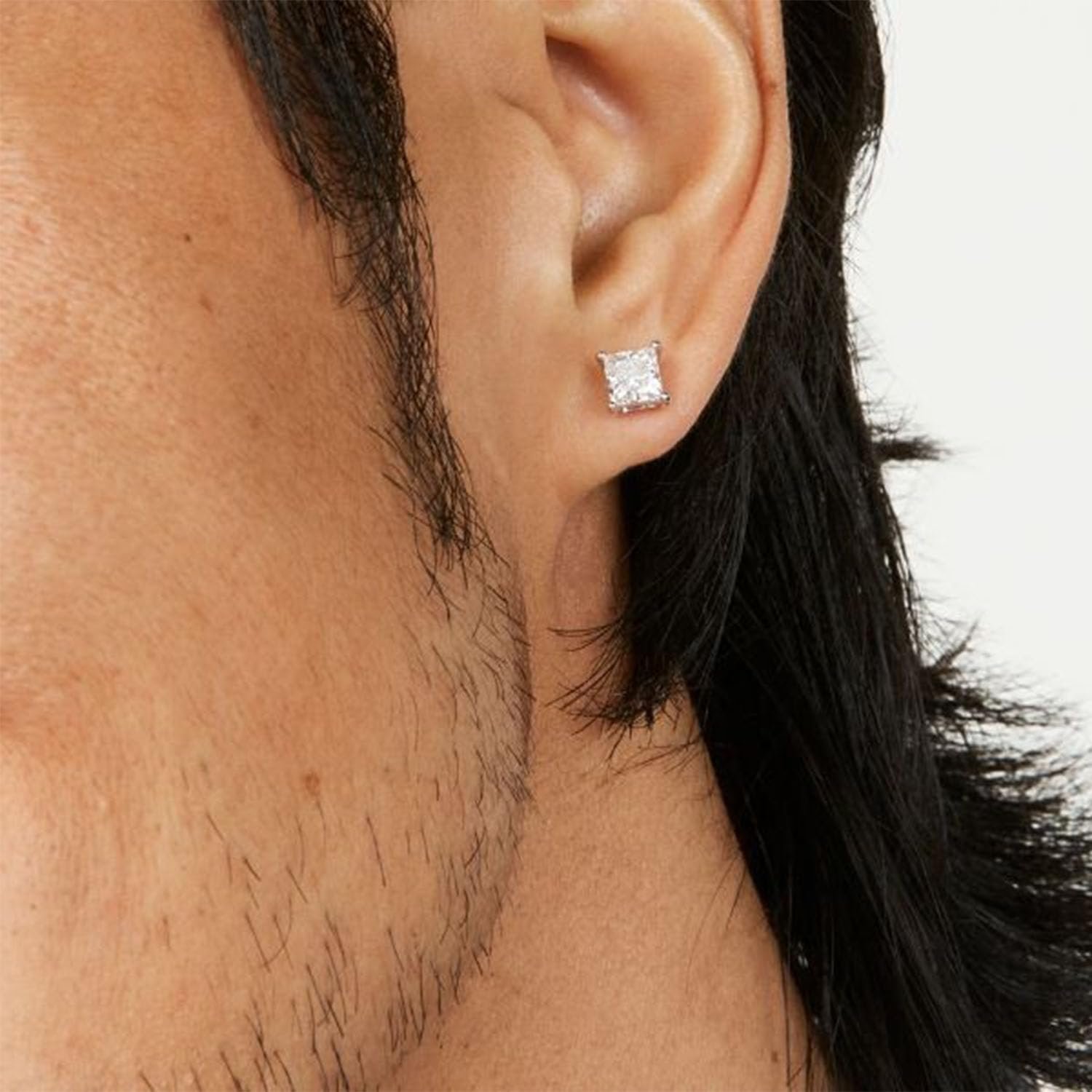 VAMA FASHIONS 18K Silver-Plated Trendy Square-Cut Minimalist Barbell Stud Earring with Brilliant CZ Stone Sleek Design Ear Stud For Mens - Image 5