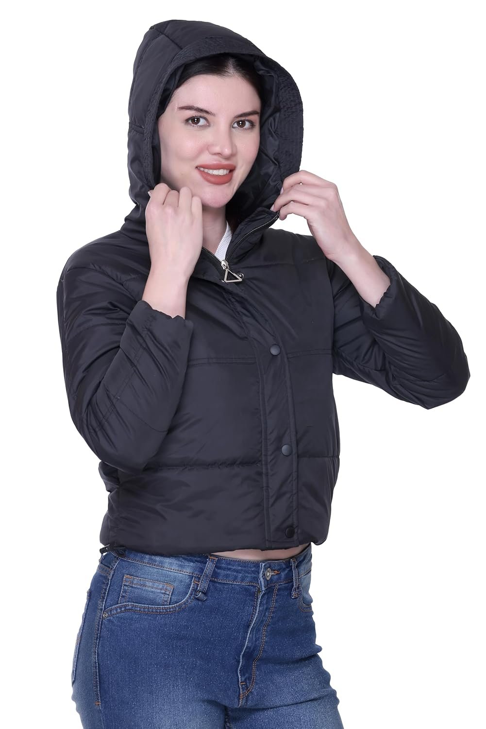 Hooded Crop Jacket for Women in Full Zipper || Stylish Jacket for Women Winter Wear with Hood || - Image 2