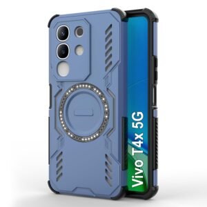amazon basics Back Case Cover for Vivo T4x 5G | Magnetic Case with Built-in Metal Ring | Supports Mag-Safe Charger, Wallet & Car Mount | Shockproof Hybrid PC + TPU | Blue