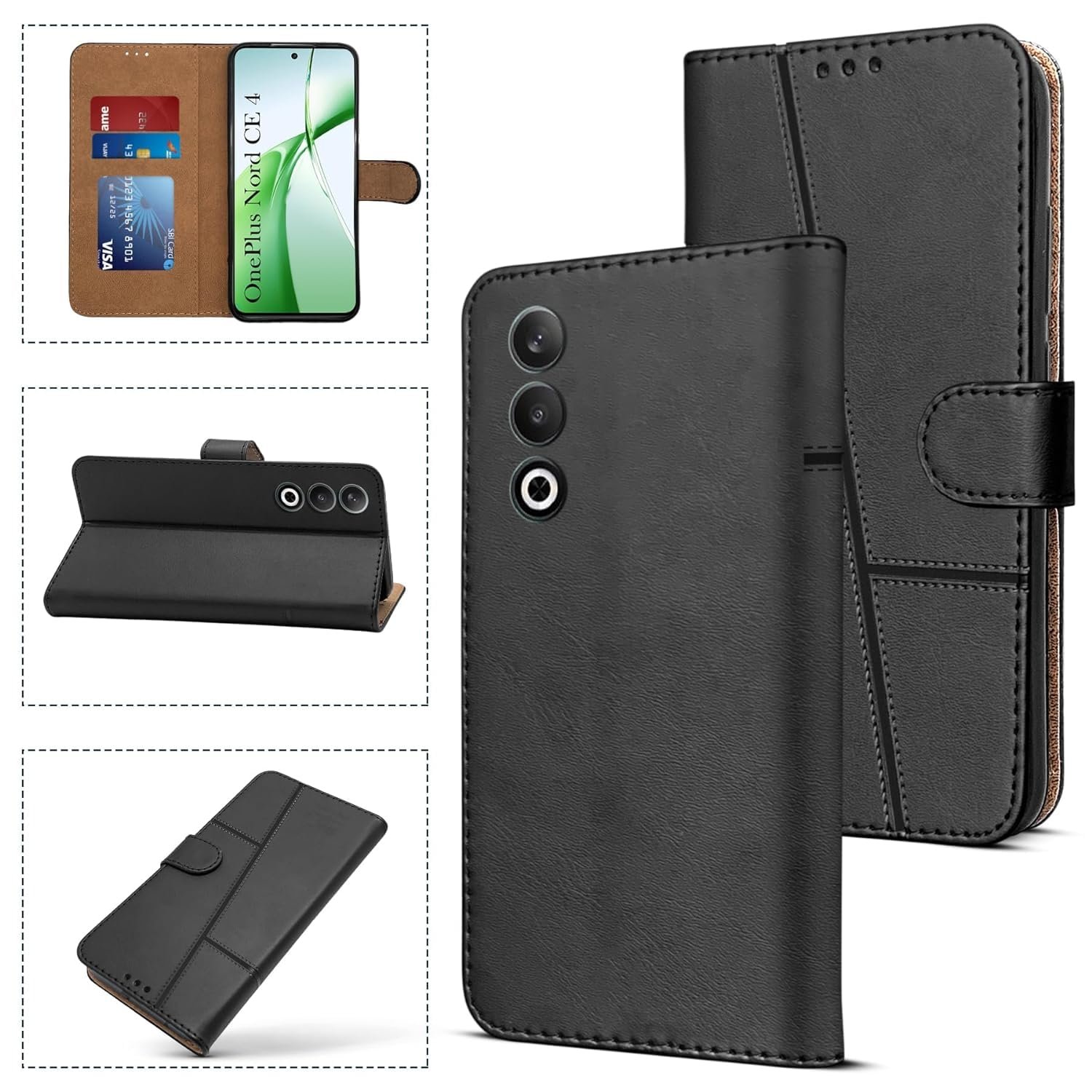 Compatible for Motorola Edge 60 5G / Motorola Edge 60 Fusion 5G Flip Cover Leather Finish | Inside TPU with Card Pockets | Wallet Stand | Complete Protection Flip Case Black - Image 9