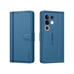 Compatible for Vivo Y31 Pro 5G / Vivo T4X 5G / iQOO Z10X Luxury Handmade Leather Magnetic Flip Folio Case | Card Holder & Kickstand | Slim Protective Cover | Unisex – Blue