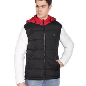 U.S. POLO ASSN. Men Black and White High Neck Colour Block Puffer Jacket