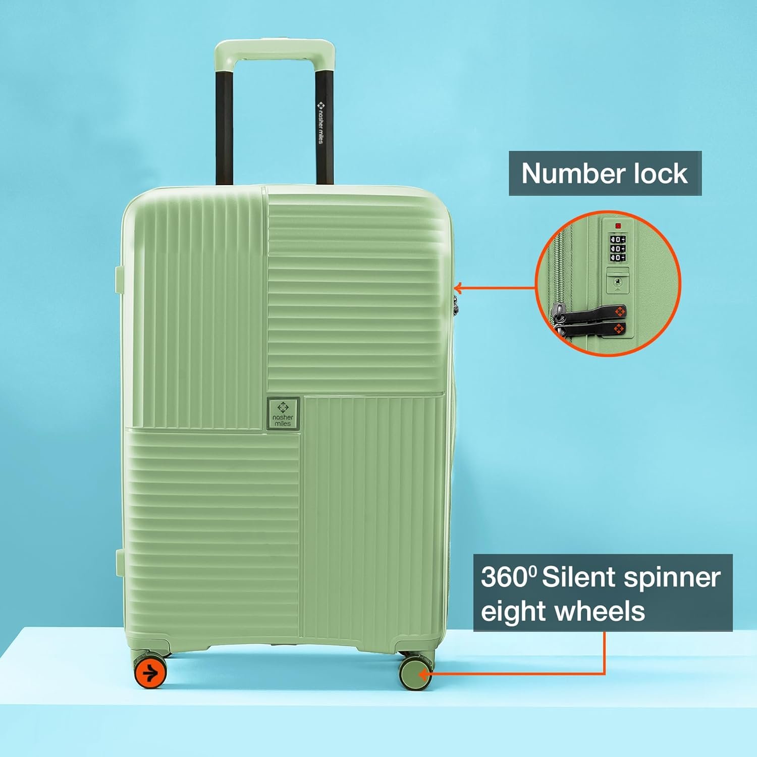 Nasher Miles Polypropylene In-Line Skate Singapore Hard-Sided Check-in Luggage 28 inch | 75cm | 8 Wheels Large Trolley Bag for Travel | Suitcase (Avacado Green) - Image 4