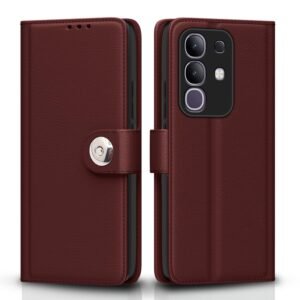 Pikkme Flip Cover for Vivo T4x 5G / iQoo Z10x 5G / Vivo Y31 Pro 5G Leather Finish | Inside TPU with Card Pockets | Wallet Stand and Shock Proof | Complete Protection Button Flip Case(Brown)