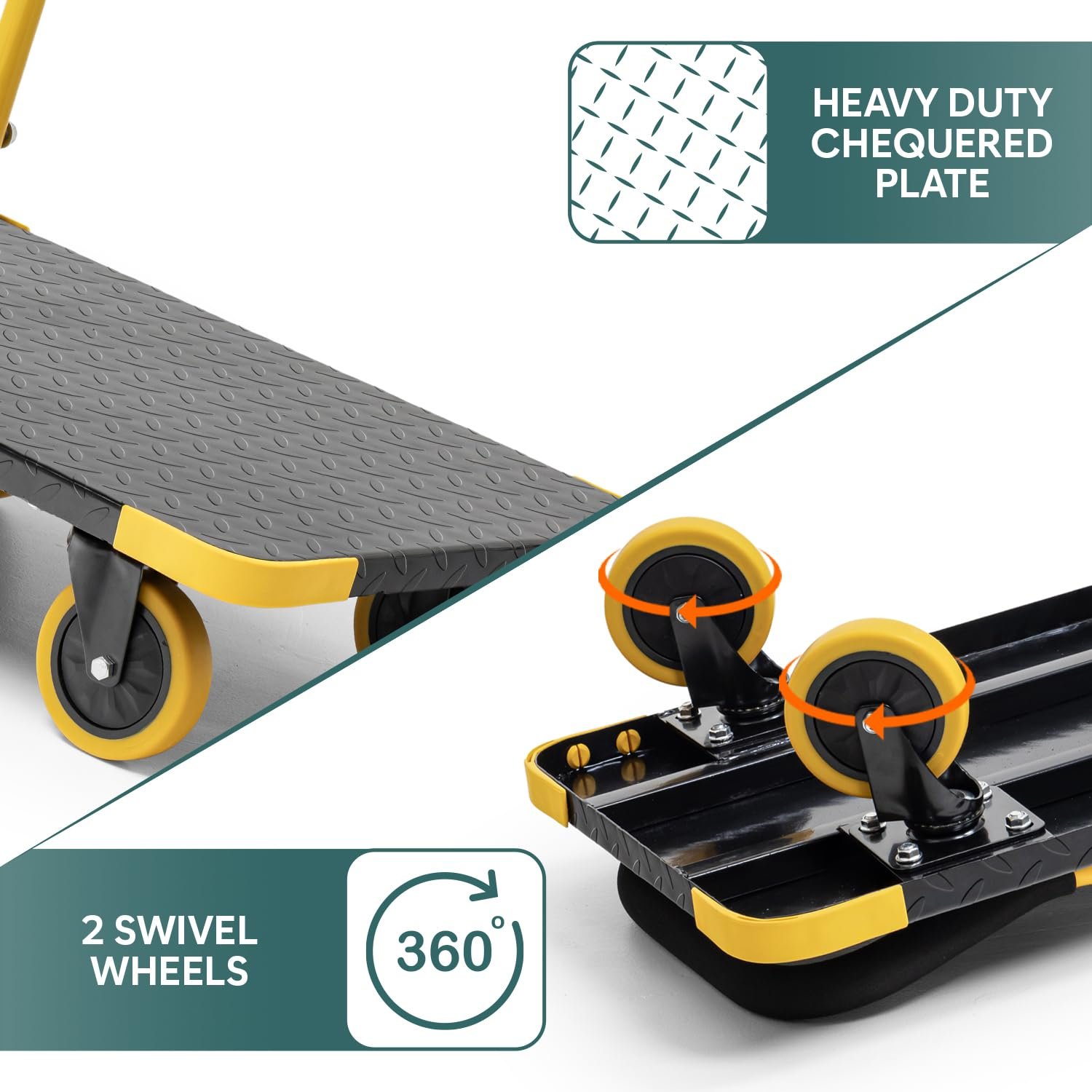 Corvids 600 Kg Heavy-Duty Folding Metal Hand Platform Trolley/Truck | 2-Year Warranty | Portable & Compact Industrial Dolly Cart with 360 Rotating Wheels for Home & Warehouse - Image 2