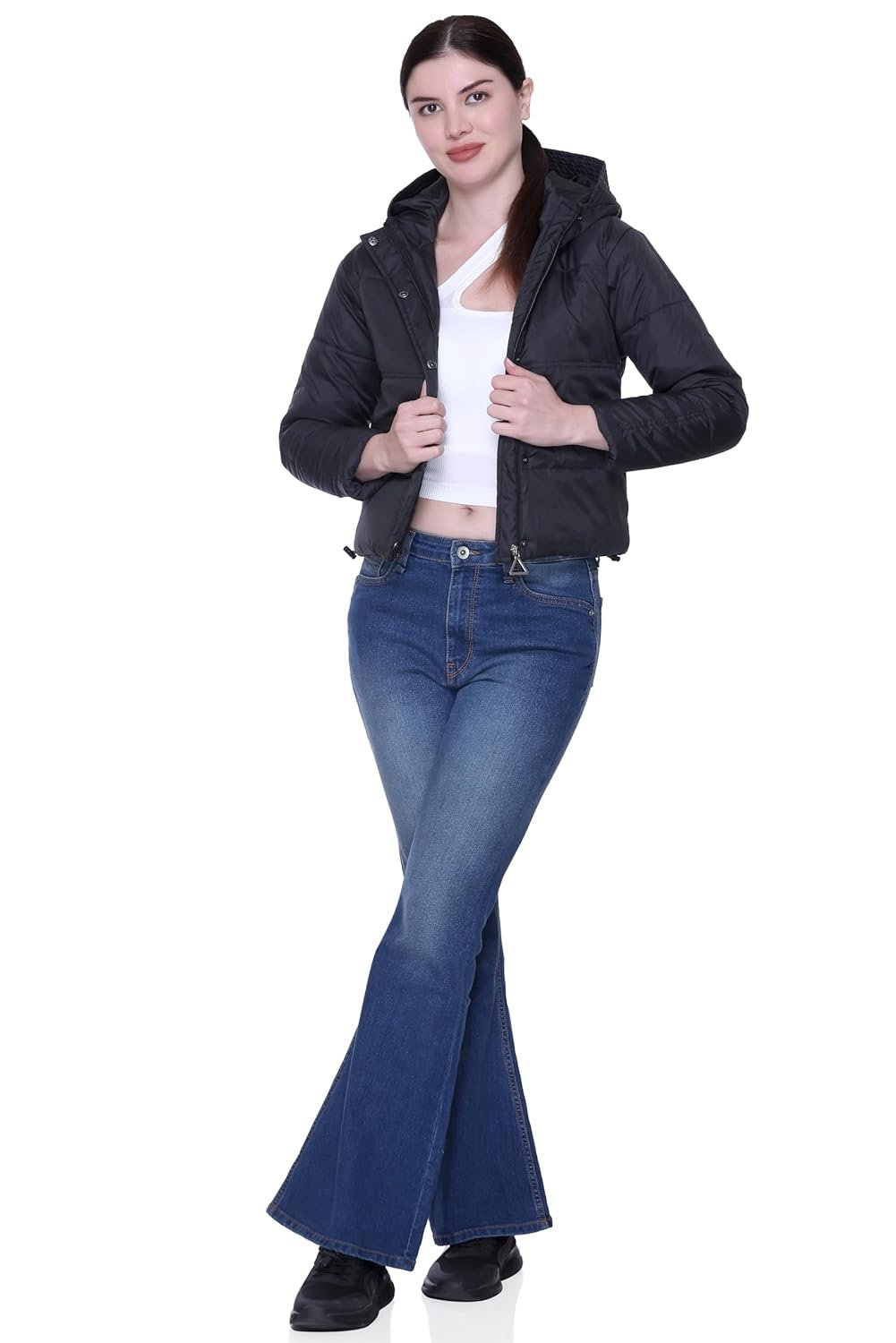 Hooded Crop Jacket for Women in Full Zipper || Stylish Jacket for Women Winter Wear with Hood || - Image 4