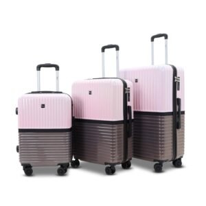 Istanbul Polycarbonate Trolley Bag Set of 3 (20″, 24″, 28″) | Lightweight Hard Shell Luggage with 8 Spinner Wheels, TSA-Type Lock & Dual-Tone Design (3, Pink&Grey)