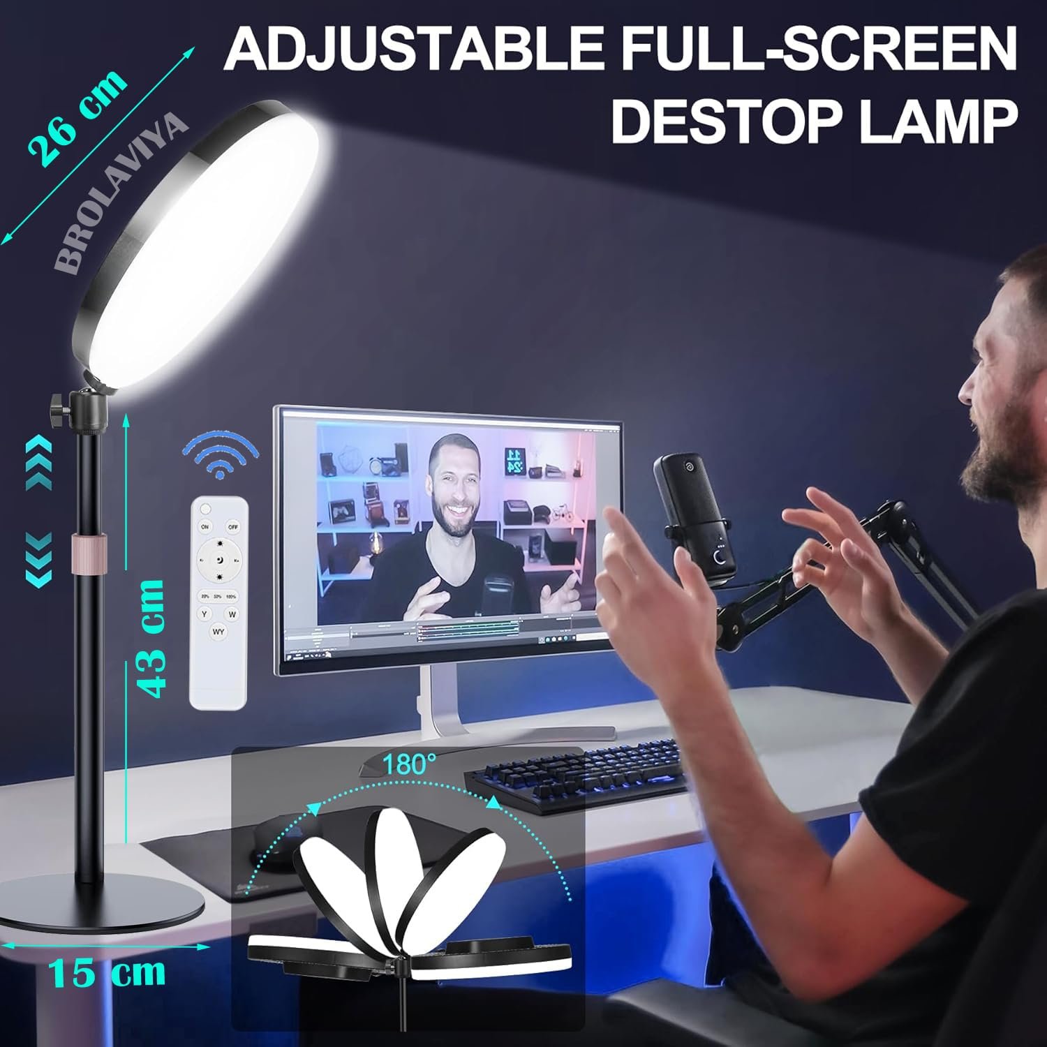 BROLAVIYA Full Screen Fill 10-inch LED Ring Light with Remote Control and Phone Holder, 1/4" Ball Head for Camera, Webcam, for Photography, Video, YouTube, Reels, TikTok, Desktop, Bedroom, Office. - Image 2