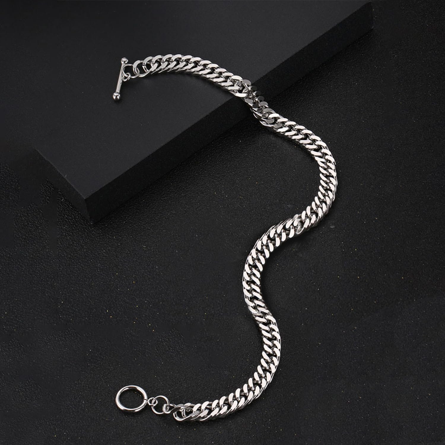Peora Silver Plated Stainless Steel Cuban Chain Stylish Fashion Jewellery for Men - Image 3
