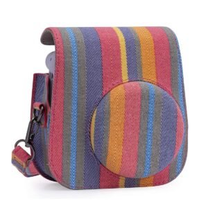 ZORBES® Instax Mini 11 Case Cover, Protective Camera Case for Fujifilm Instax Mini 11, Color Striped Easy Install Bag with Removable Shoulder Strap & Top Cover for Intex Camera Mini 11 Mini 8 Mini 9