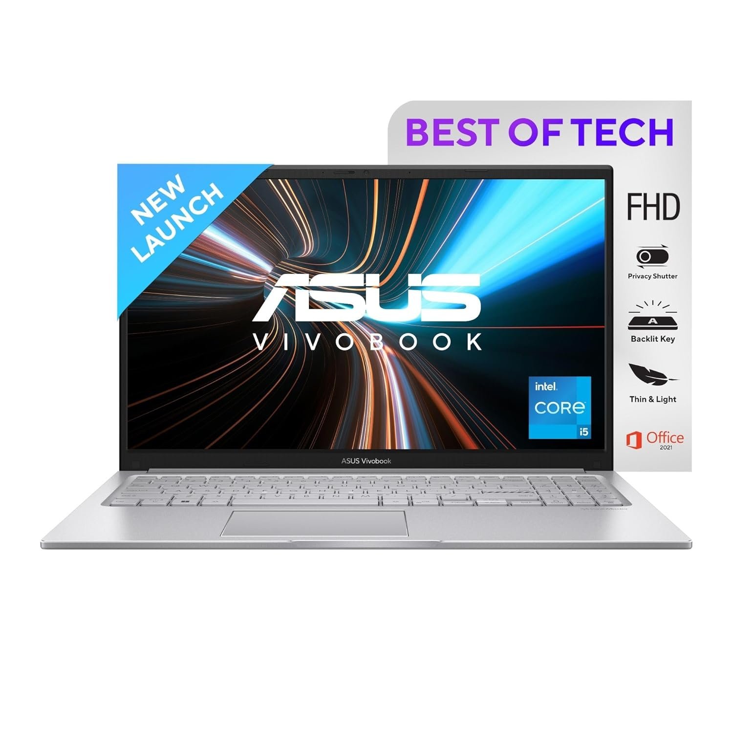 ASUS Vivobook 15, 15" (1920 x 1080) FHD, Core i5-1235U Processor 1.3 GHz, Thin & Light Laptop (16GB RAM/512GB SSD/Iris Xᵉ Graphics/Windows 11/Office Home/42WHr/Cool Silver/1.70 Kg), X1504ZA-NJ540WS