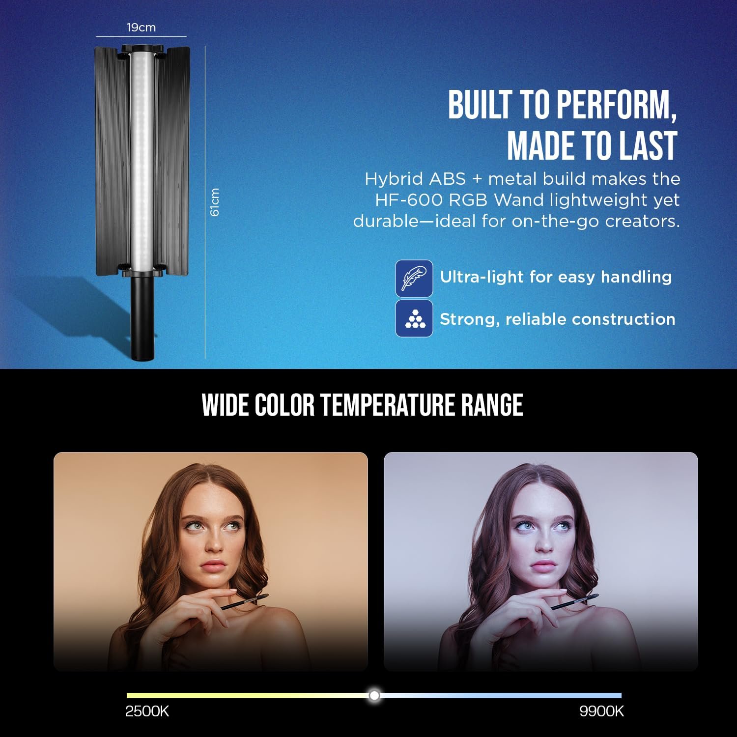 HIFFIN HF-600 RGB LED Light Stick for Photography, Photography Light with RGB CCT HSI Mode, 2500K-9900K Adjustable, 25 Fx Light Effect, Power 25W, Barndoor, 5200mah Battery for YouTube, Photoshoot - Image 2