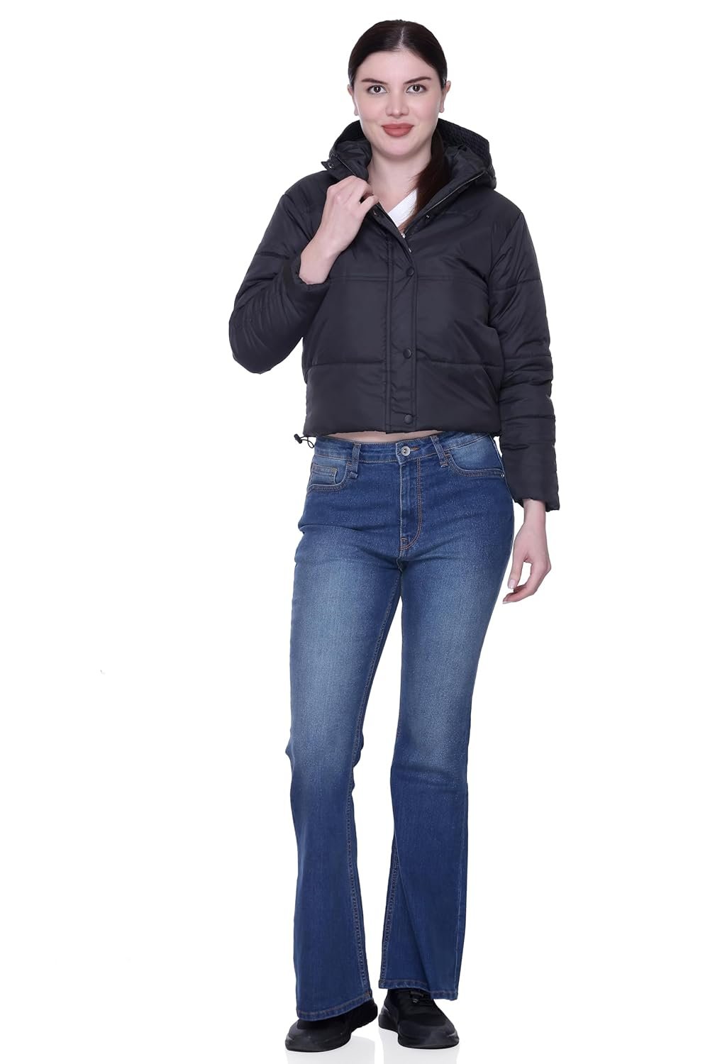 Hooded Crop Jacket for Women in Full Zipper || Stylish Jacket for Women Winter Wear with Hood || - Image 5