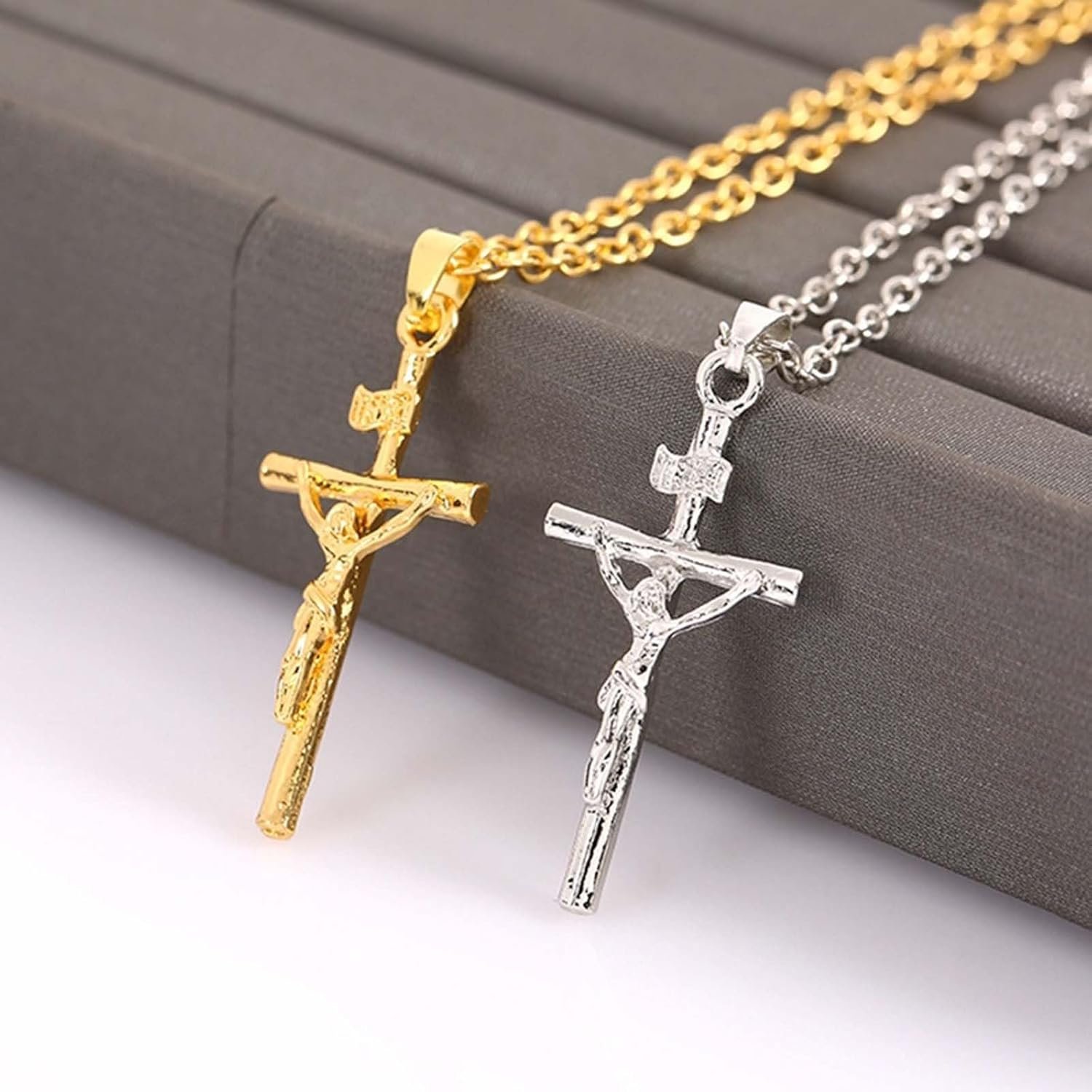 2 PCS Cross Necklace, Jesus Cross Chain for Men and Women, Stainless Steel Pendant Necklace, Silver and Gold Cross Chain, Gift for Christmas, Valentine, Birthday, Anniversary - Image 6