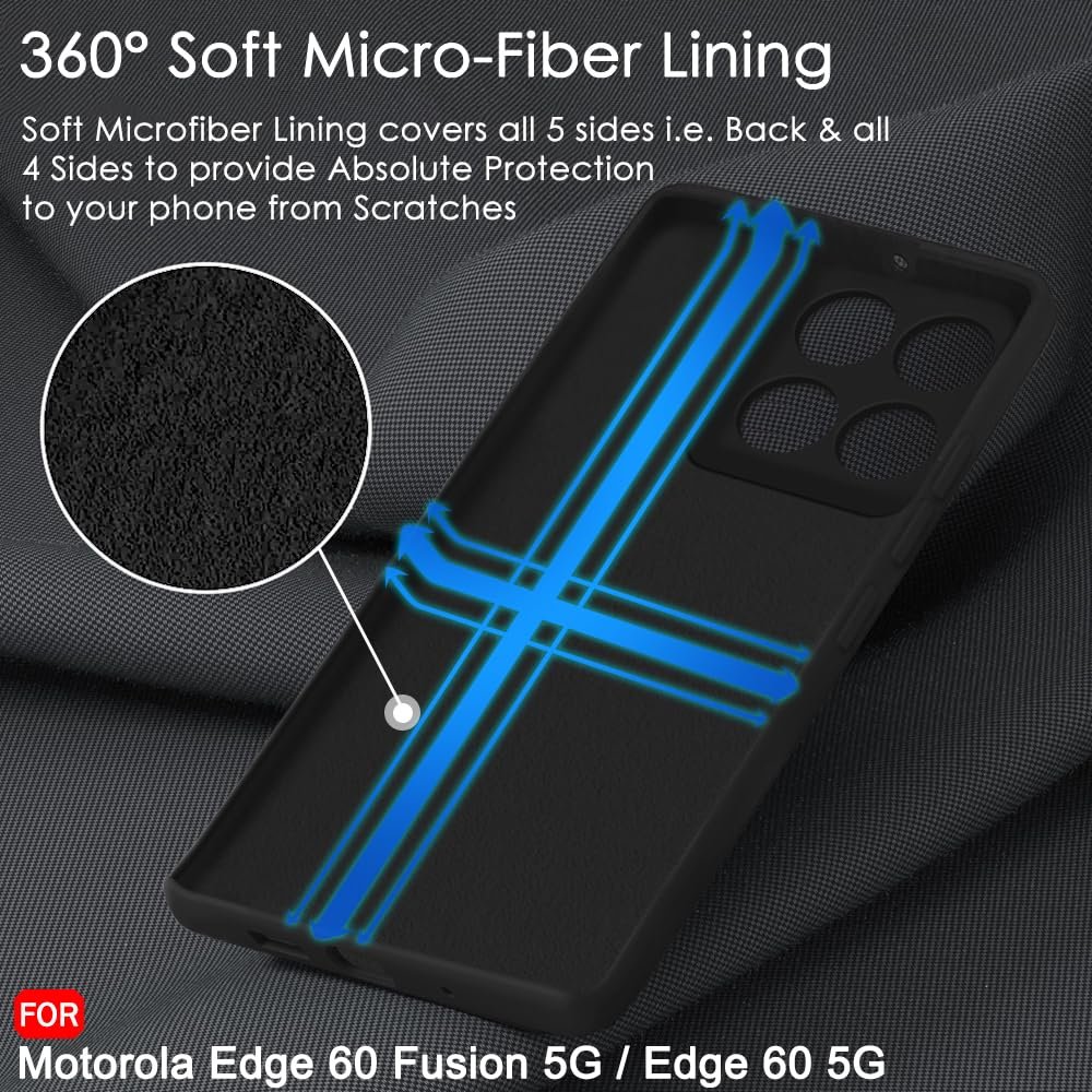 TheGiftKart Genuine Liquid Silicone Back Cover Case for Motorola Moto Edge 60 Fusion 5G / Edge 60 5G | Soft Micro-Fibre Lining Inside | Camera Protection Bump | Shockproof Back Cover (Silicone, Black) - Image 4
