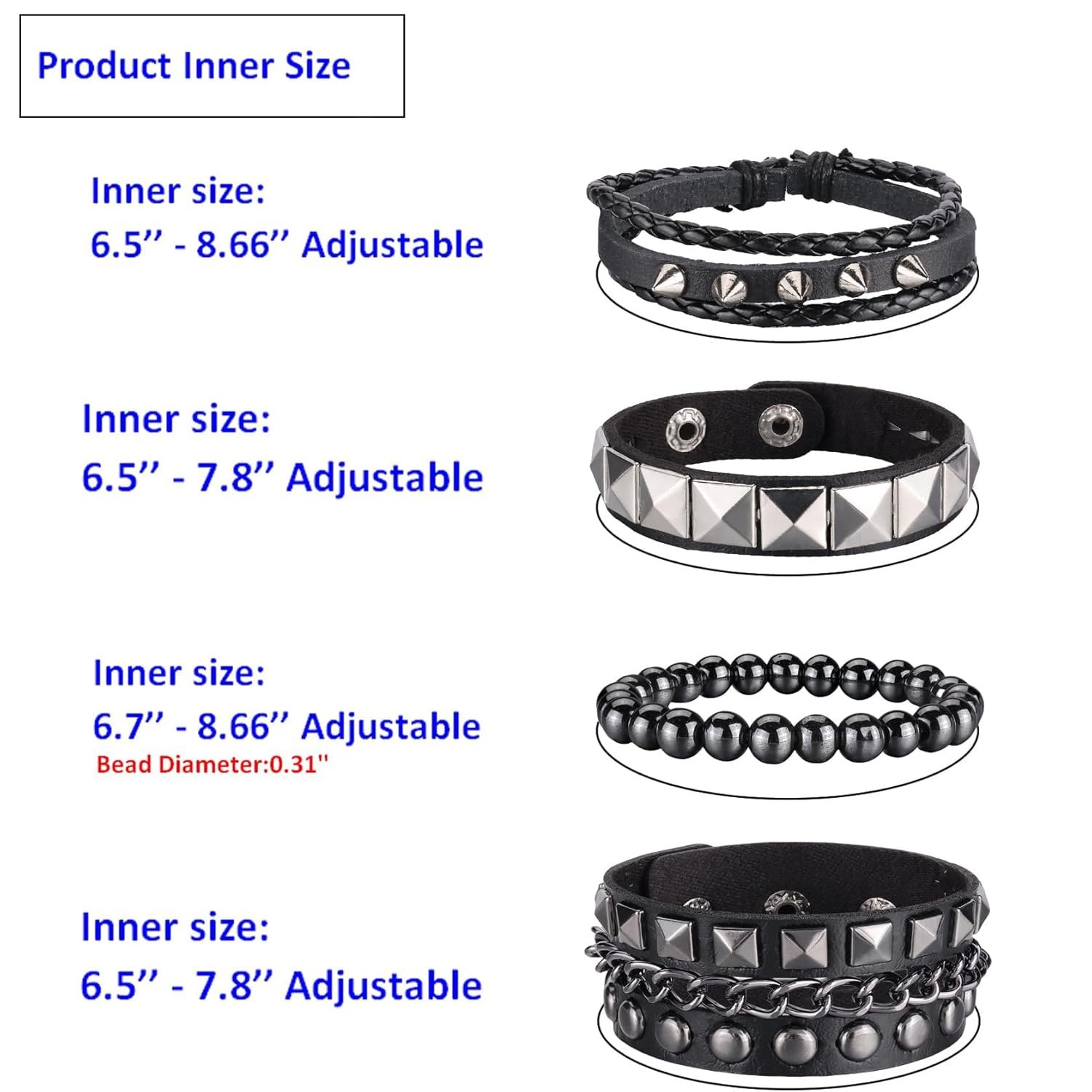 Goth Accessories, Gothic Jewelry Set, Punk Rock Studded Bracelets for Women & Men, Emo Accessories for Concert Outfits, 4-Piece Leather Bracelet Set in Black - Image 6