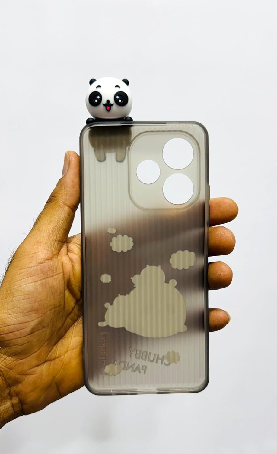 RM® Chubby Panda Grid Lines Phone Case for Oppo A5 Pro 5G, Cute 3D Panda Cartoon Design, Translucent Grey - Image 3