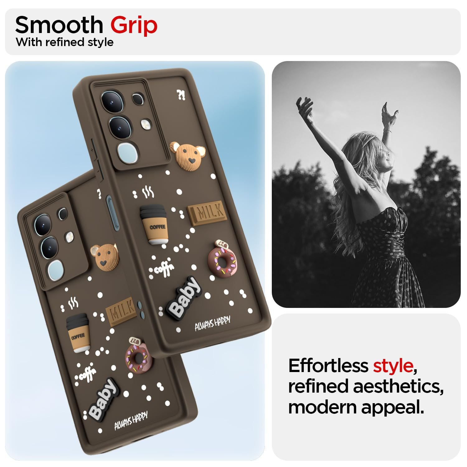 Pikkme Back Cover for Vivo T4x 5G / iQoo Z10x 5G / Vivo Y31 Pro 5G | Cute Fun Cartoon 3D Bear Silicone Full Body Protection Bumper Case (Brown) - Image 2