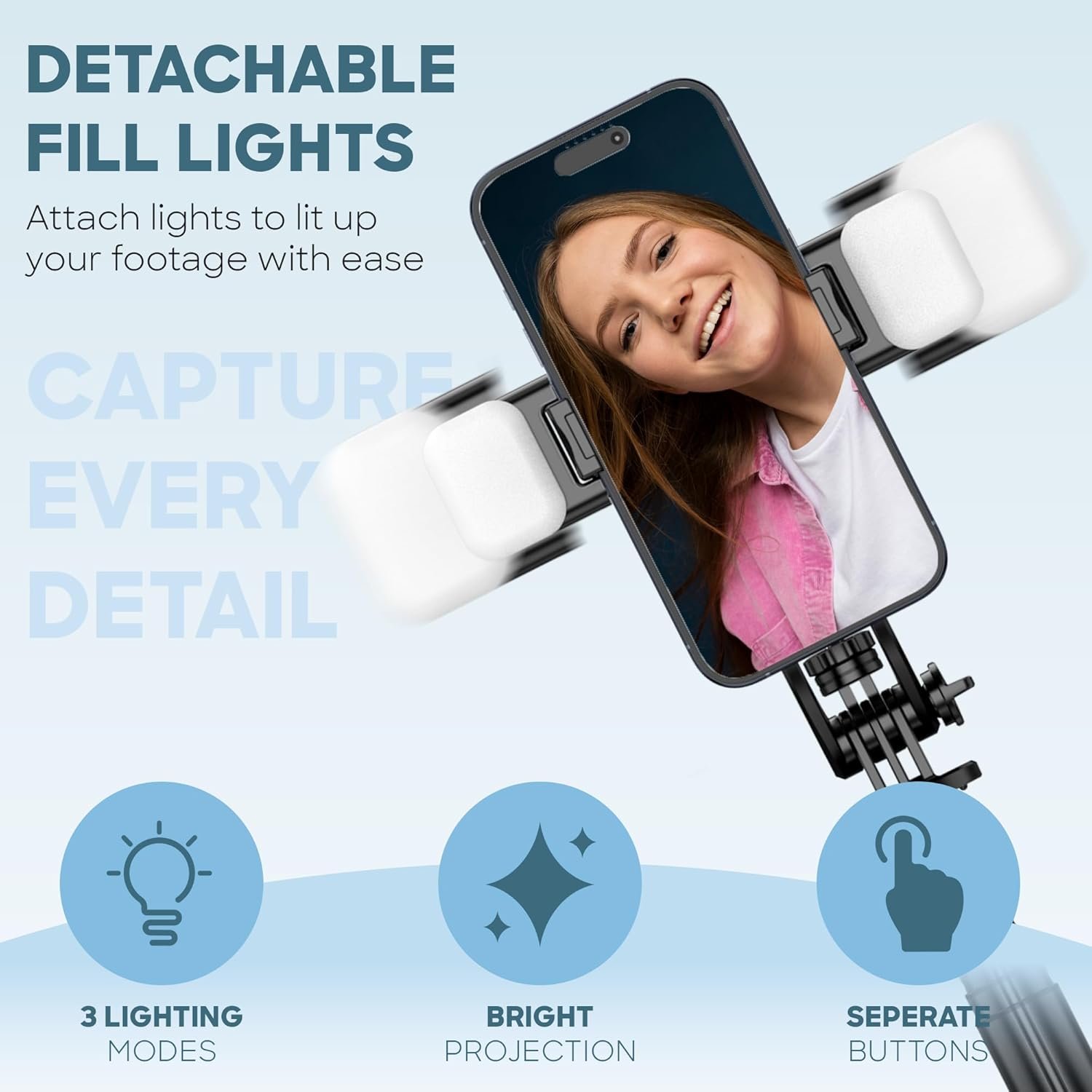 NEWDRU LumiTripod Adjustable Tripod with LED Lights - 360° Rotation & 8 Telescopic Rods | Bluetooth Remote - Selfie Stick with Tripod Stand for Vlogging, Makeup, Photography & Video - Image 2