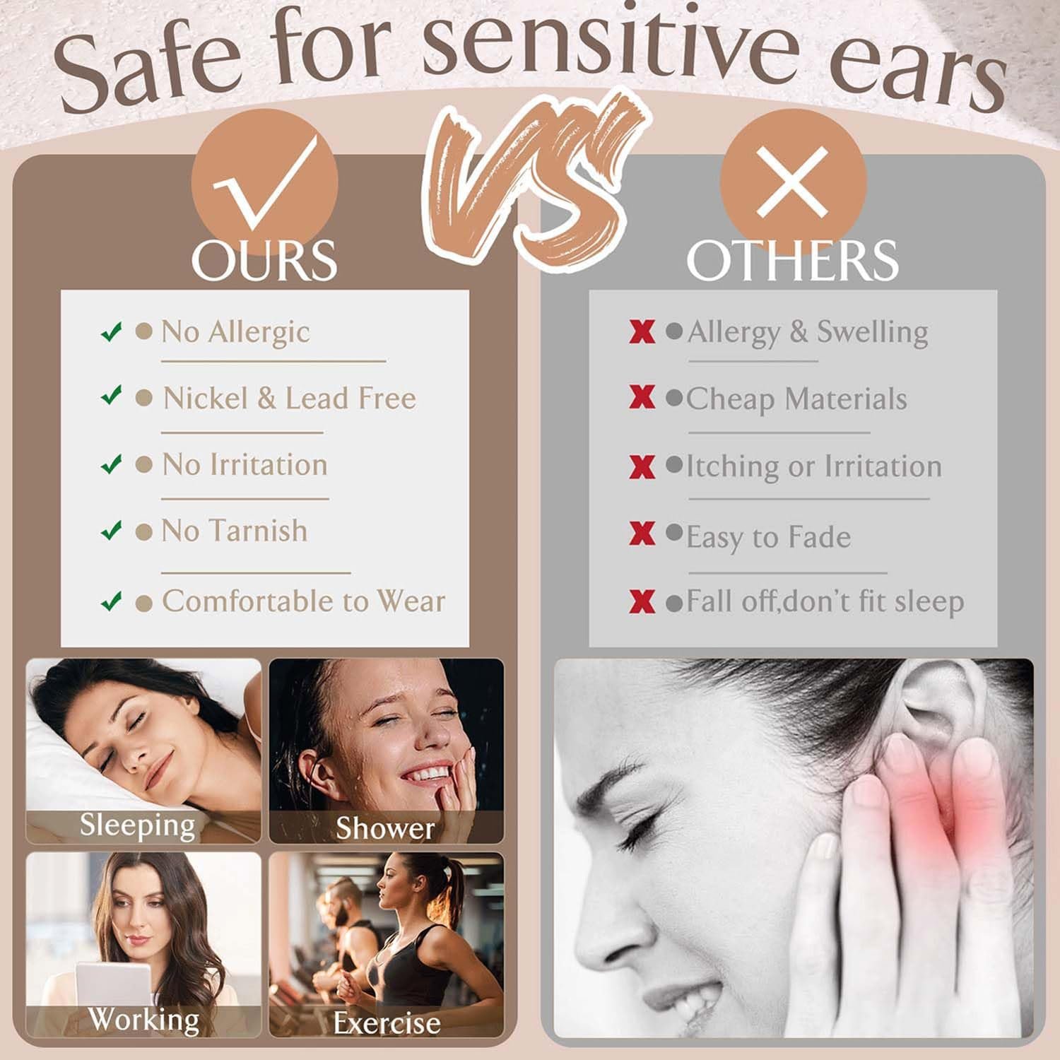 Shining Diva Fashion 12 Pairs Anti Tarnish Earrings Combo Set | 14K Gold Plated | Hypoallergenic Stainless Steel Earring for Sensitive Ears | Flat Back Stud Hoop Cartilage Earring for Multiple Piercing - Image 6