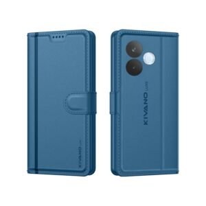 Compatible for Oppo A5 Pro 5G Luxury Handmade Leather Magnetic Flip Folio Case | Card Holder & Kickstand | Slim Protective Cover | Unisex – Blue