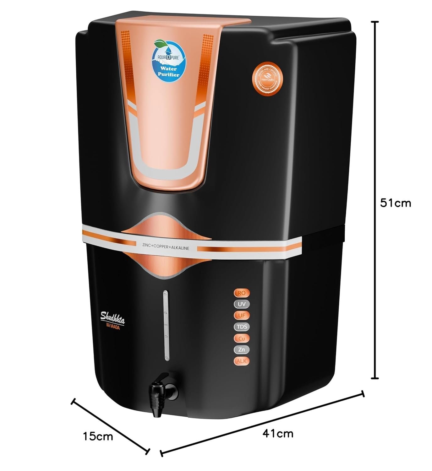 AQUA D PURE Zinc RO Water Purifier with Bio Copper and Alkaline Filter Technology Purification, UV, UF and TDS Controller | 12Litre | Fully Automatic Function and Best For Home and Office - Image 9