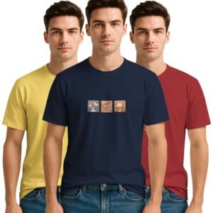BULLMER Trendy Printed Round Neck Half Sleeve Tshirt for Men | Mens Crew Neck Tshirt – Pack of 3