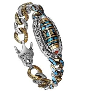 Copper Bracelet for Man, Turquoise Bracelet for Men, Stylish Hand Bracelet for Men, Spiritual Protection Gift for Birthdays Anniversaries Father’s Day, 20cm