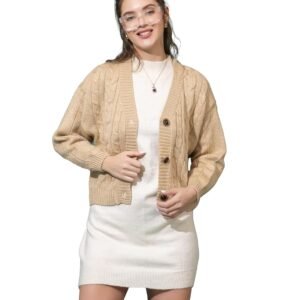 Women Woolen V-Neck 3-Button Stylish Cardigan Sweater | Winter Casual Wear Warm Knitwear for Ladies and Girls