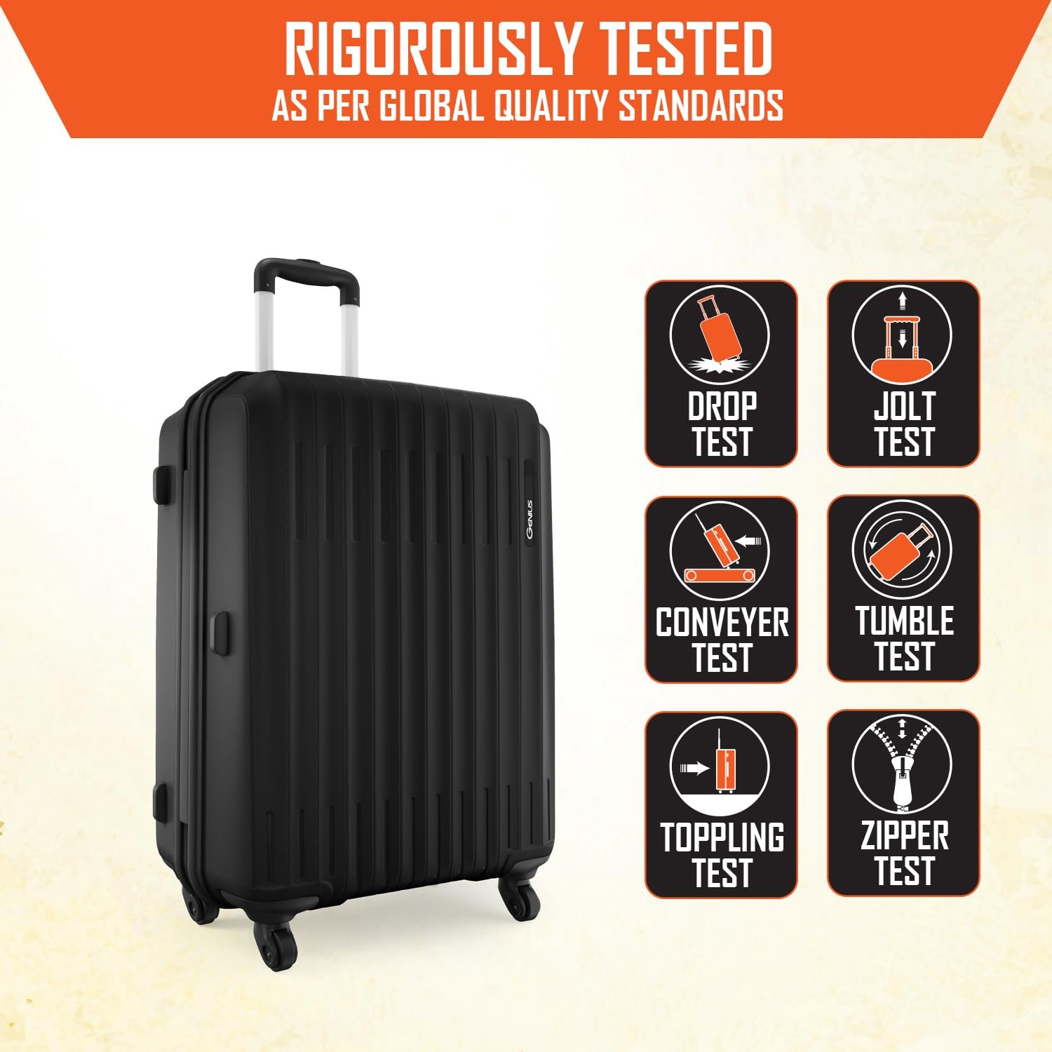 Safari Genius Alley 75cm Large Size Check-in Trolley Bag Hard Case Polypropylene, 4 Spinner Wheels, 360 Degree Wheeling Luggage, Travel Bag, Suitcase for Travel, Trolley Bags for Travel, Black - Image 5