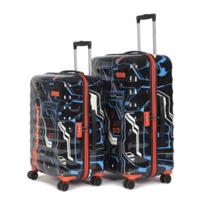 uppercase Cyber Punk Set of 2 (Small+Medium) Hardsided Printed Polycarbonate 8 Wheel Double Spinner Printed Eco Trolley Bag, Travel Suitcase for Unisex (Black), 65.5 cm
