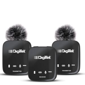 Digitek® (DWM 101 Wireless Microphone System with ANC Noise Reduction, 360° Sound Capture, 100M Range, Upto 12 Hrs Working Time, for DSLR Camera, Android & iOS Smartphones, Seamless Audio Recording