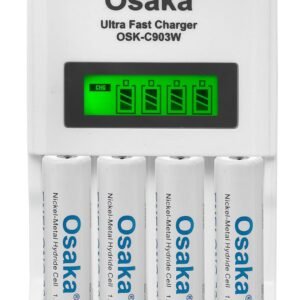 OSAKA HR06 3000mAh AA Ni-Mh Rechargeable Batteries 4 Pieces with OSK-C903W Battery Charger Set