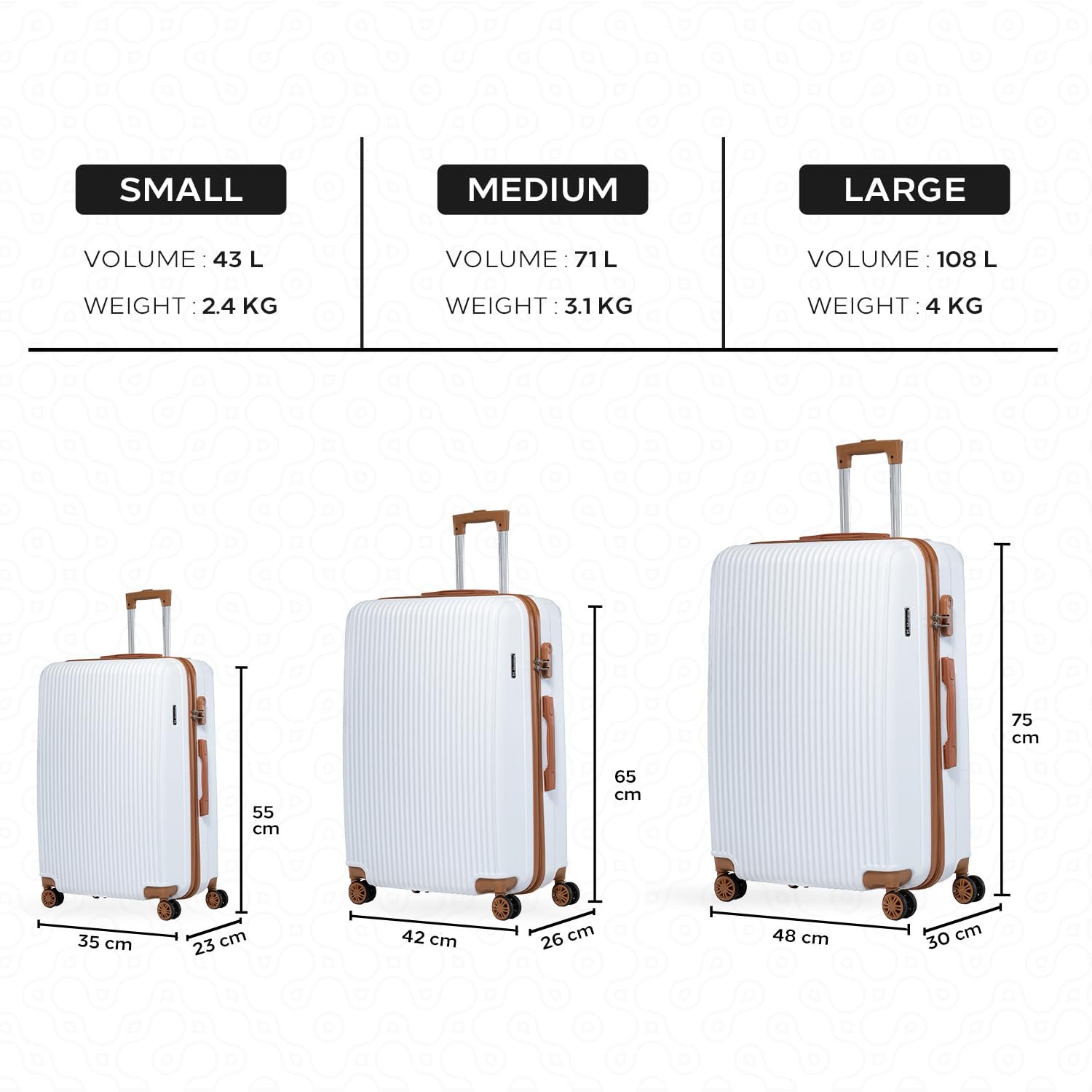 Maleta Neo Set of 3 Trolley Bag Cabin+Medium+Large | Hardside Luggage | Luggage Bags for Travel | Suitcase for Travel (White, Set of 3 (Small - Medium - Large)) - Image 5
