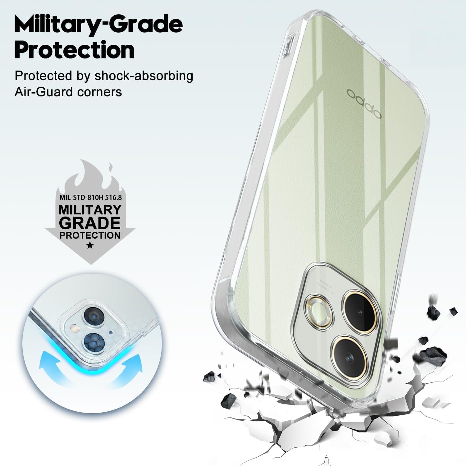 WHITBULL Slim Case Anti-Cling Shockproof Protective Unbreakable Hard Glass Cover Compatible with Oppo A5 Pro 5G - Transparent - Image 5